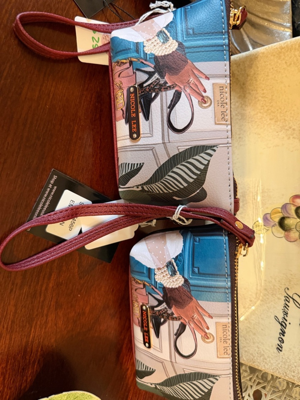 Nicole Lee Women's Multicolor Wristlet with Burgundy Strap